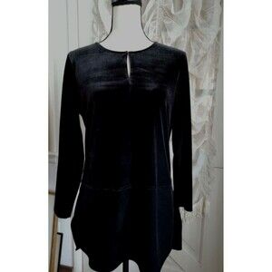Lauren Ralph Lauren Velvet Tunic Women Black Keyhole Neck Blouse Size M